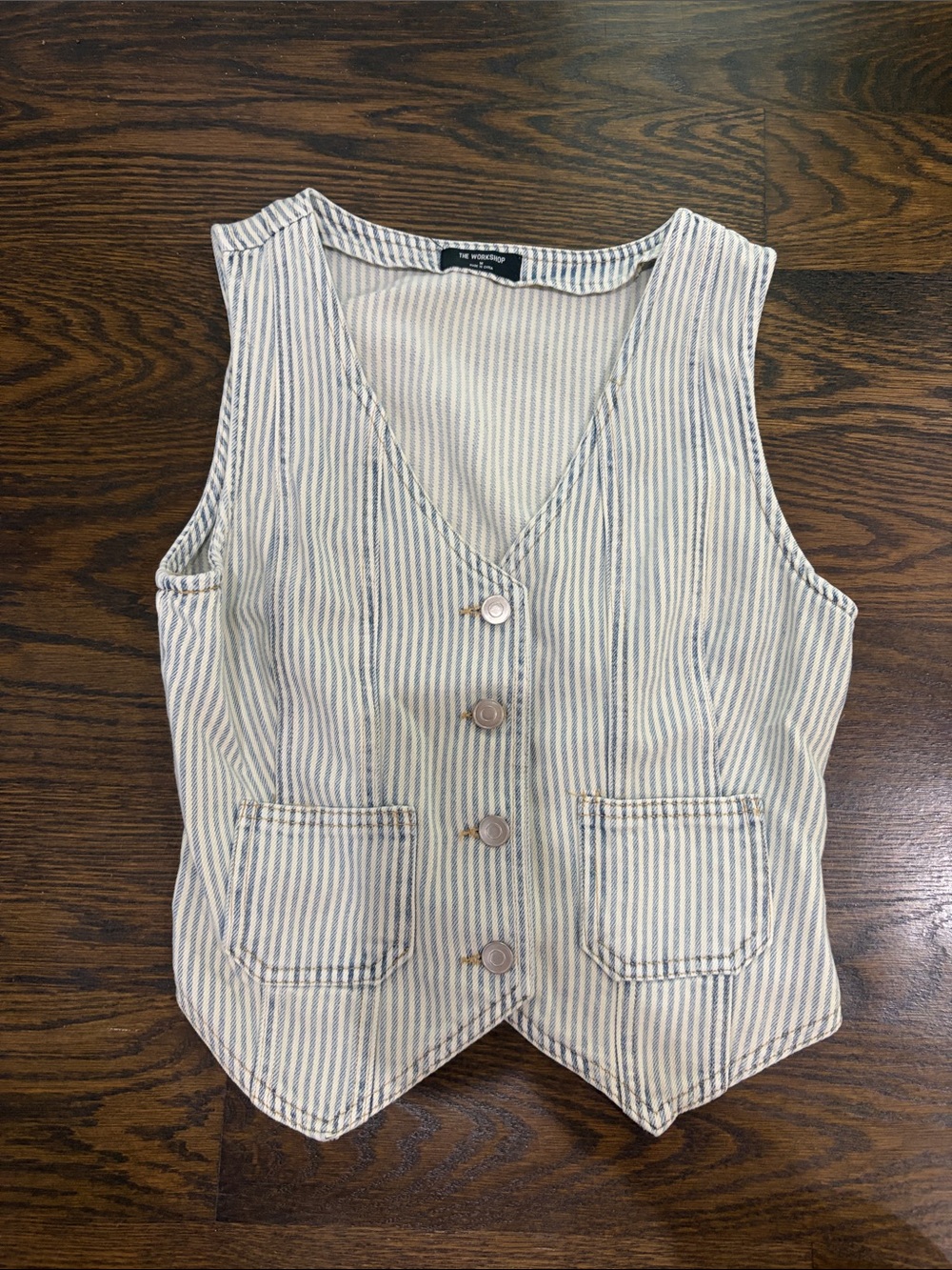 The Workshop Light Blue & Cream Striped Button-Front Vest